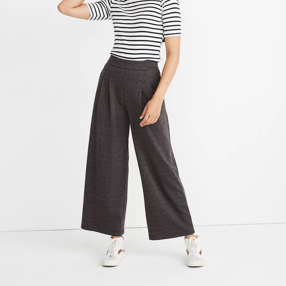Madewell Pleated Pull-On Crop Pants in Glen Plaid xxs
